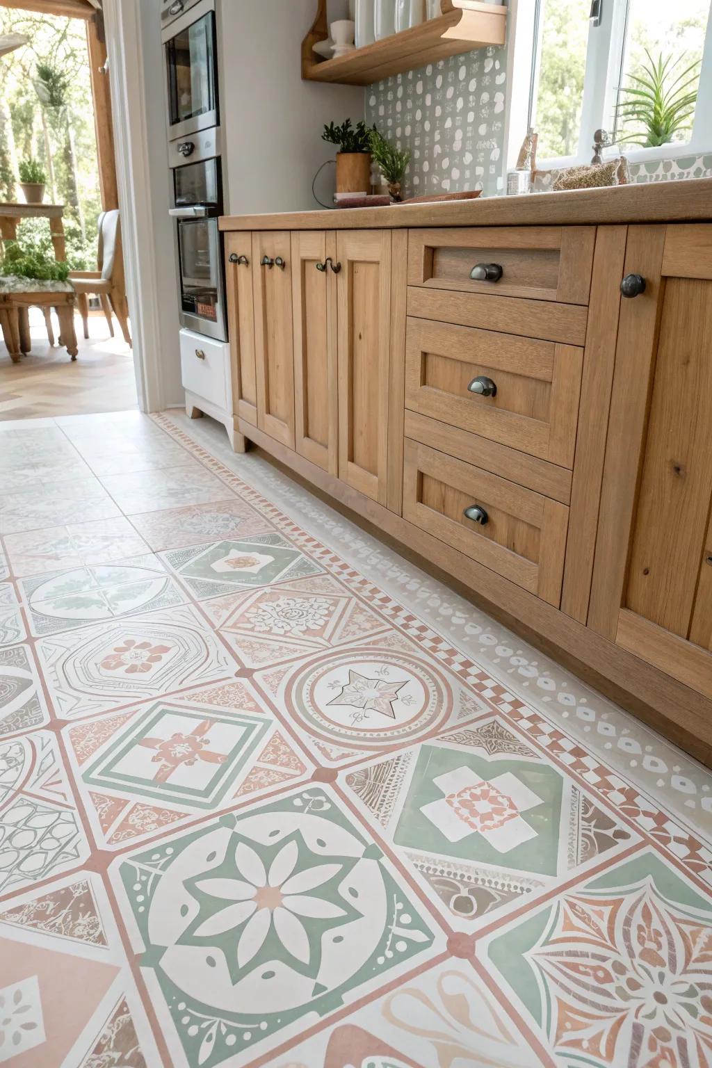 Transform your kitchen floor with a stunning DIY painted tile effect—where Scandinavian minimalism meets Boho charm!