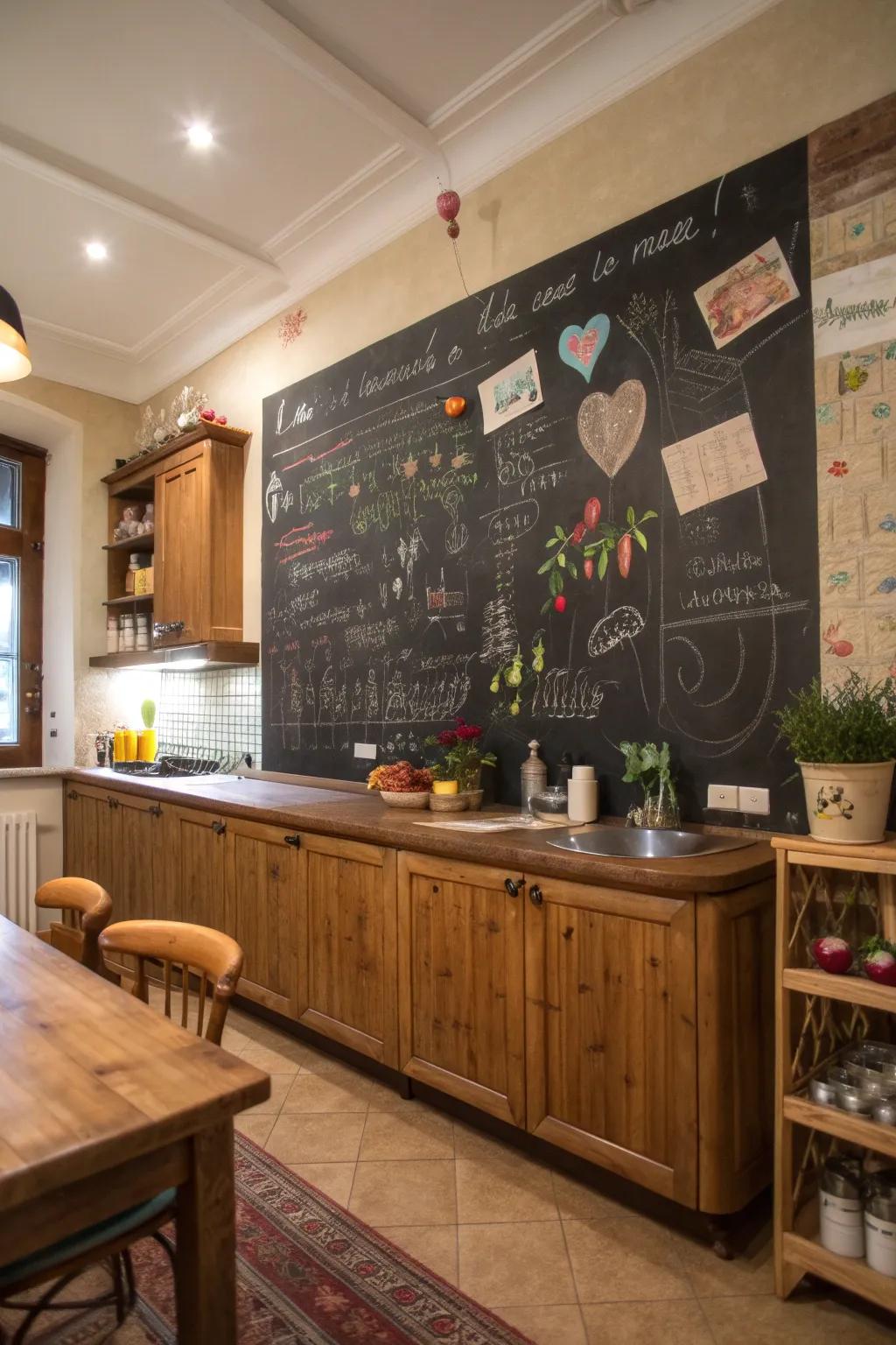 A chalkboard wall adds a personal and interactive element to your kitchen.