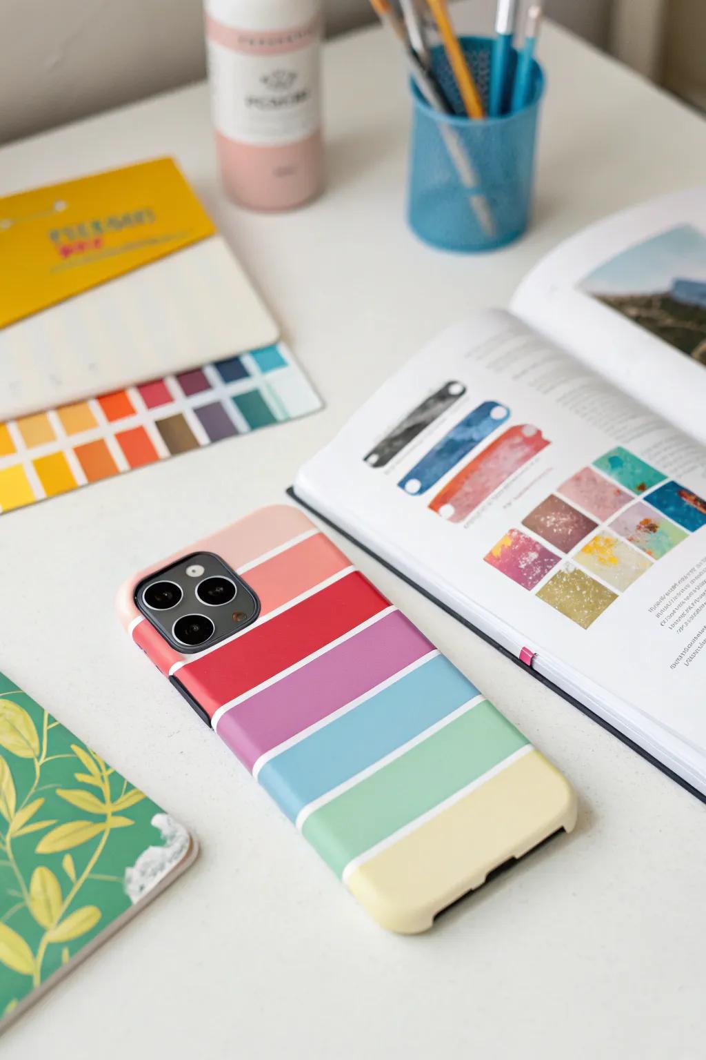 Add a pop of color to your phone case using paint chips.