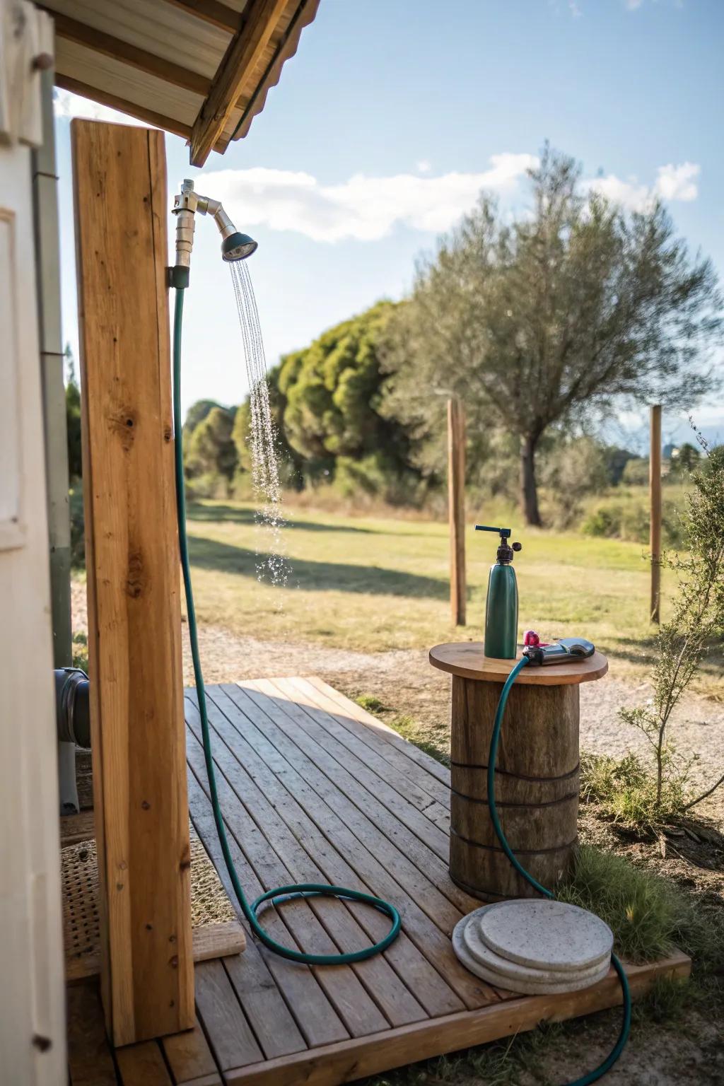 A practical foot pump shower for off-grid comfort.