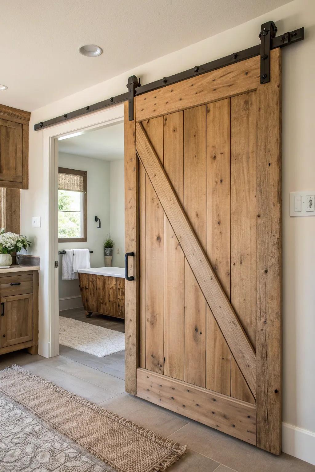 Embrace rustic elegance with a charming barn door, the perfect blend of style and function for your farmhouse haven.