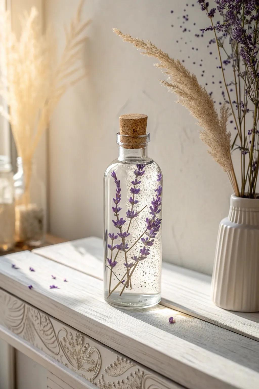 Unwind in style with this calming lavender sensory bottle, where beauty meets tranquility.
