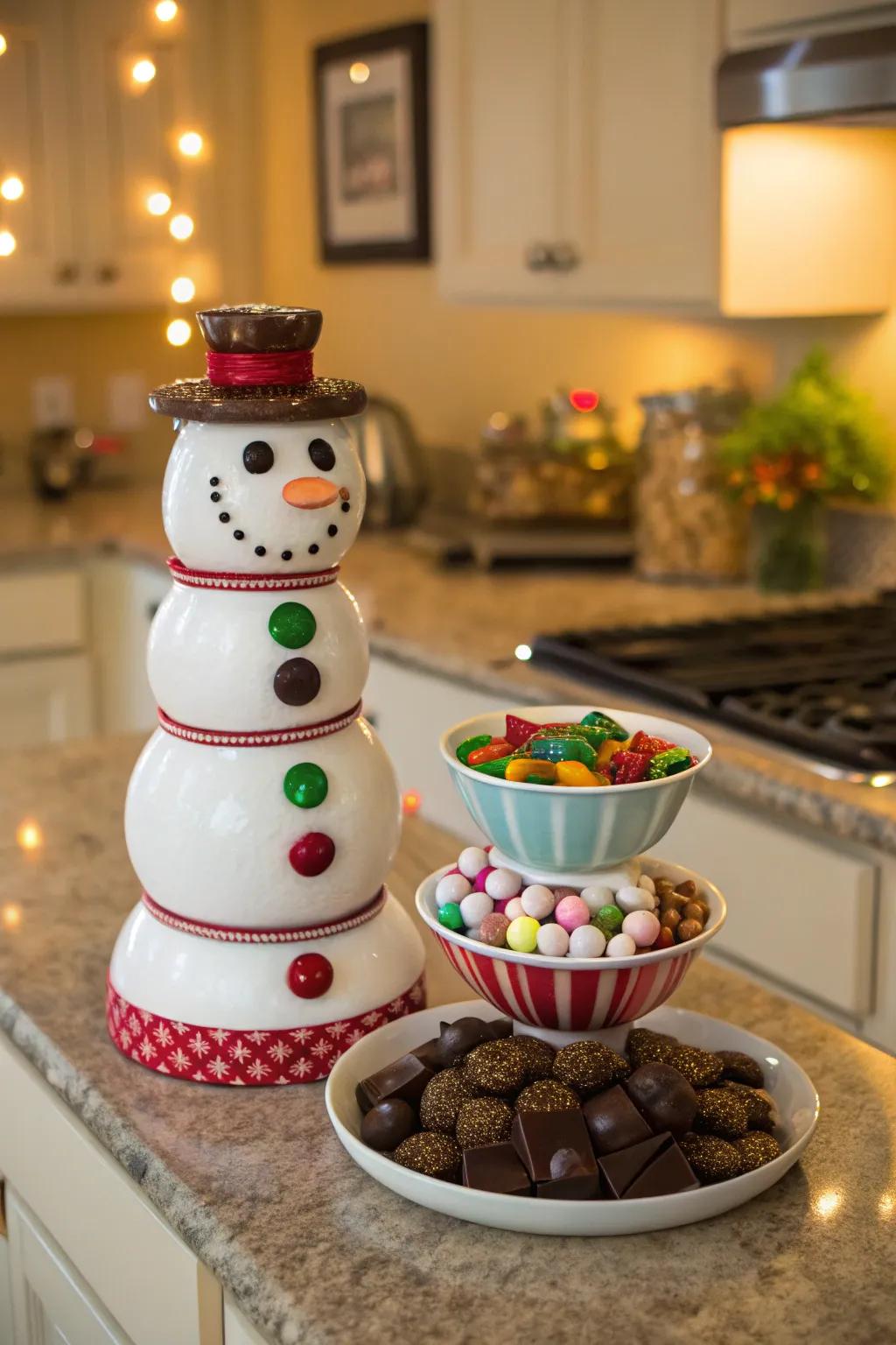 A sweet way to display treats, this candy dish snowman is a hit!