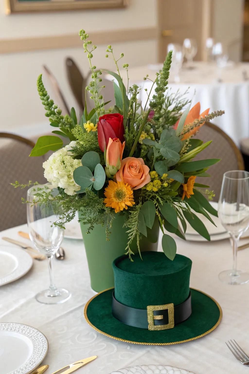 Add a whimsical touch to your table with a leprechaun hat vase centerpiece.