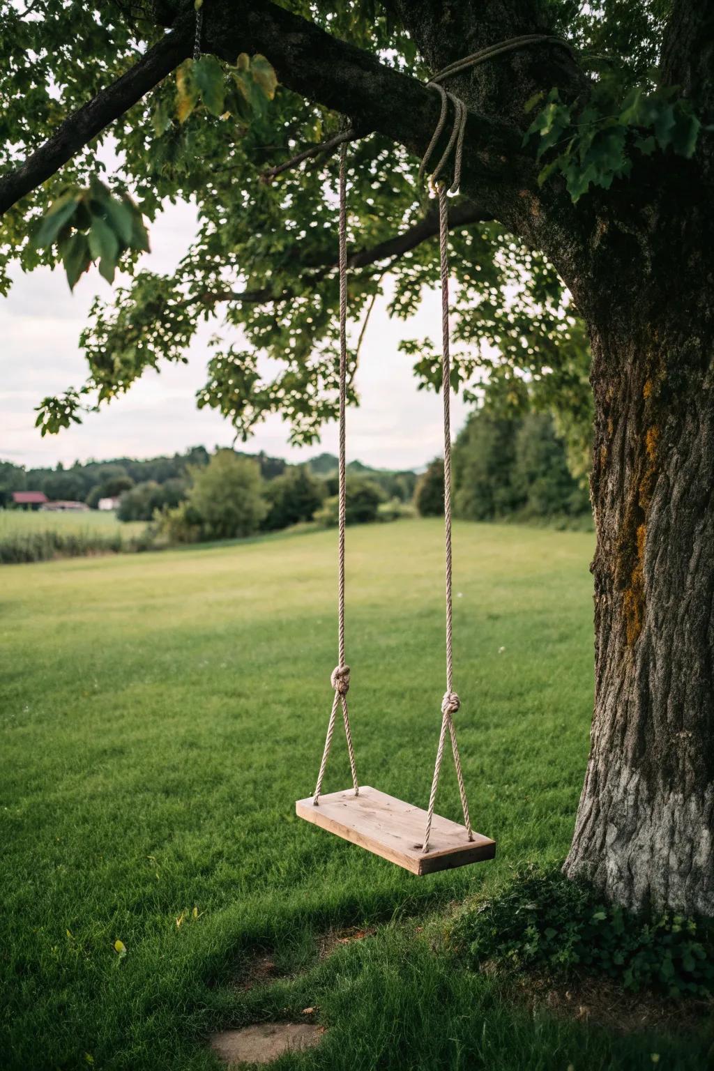 A minimalist rope swing, adding charm to any outdoor space.