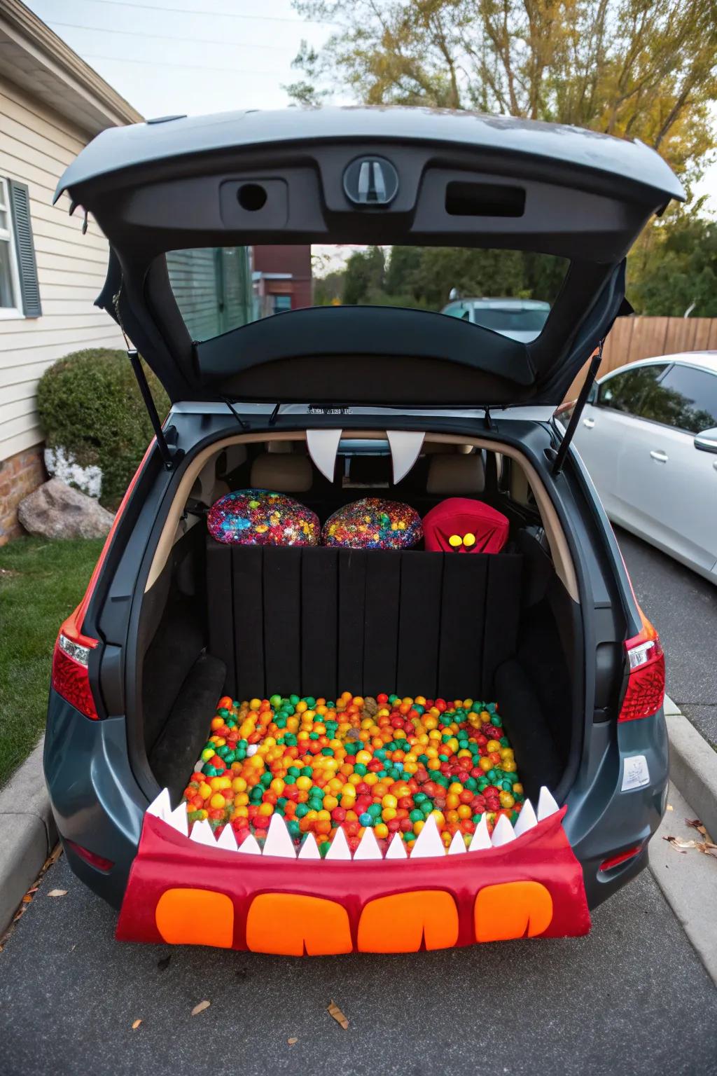 Craft a giant mouth of sweets for a fun treat display.