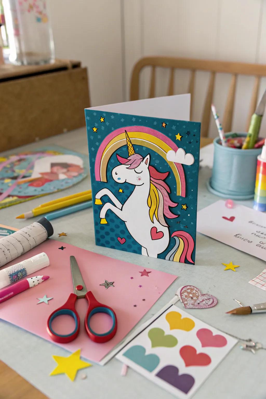 Create a magical message with a 3D unicorn card.