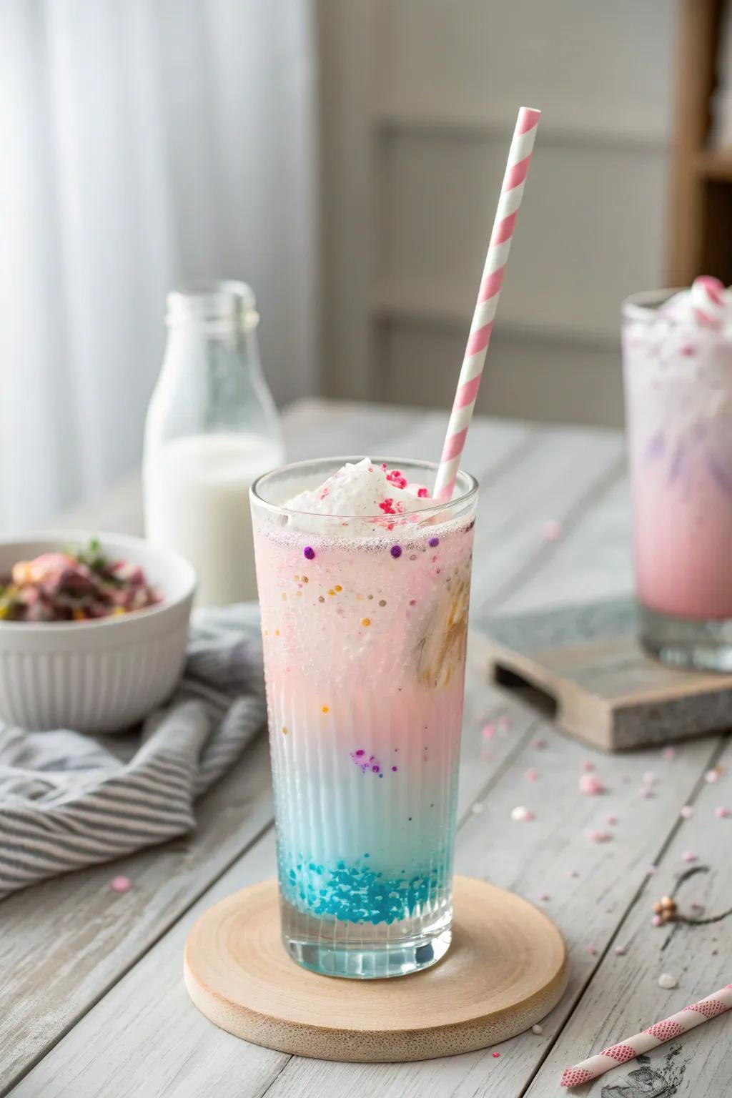 Sip on magic with this enchanting unicorn lemonade, a perfect blend of whimsy and elegance.