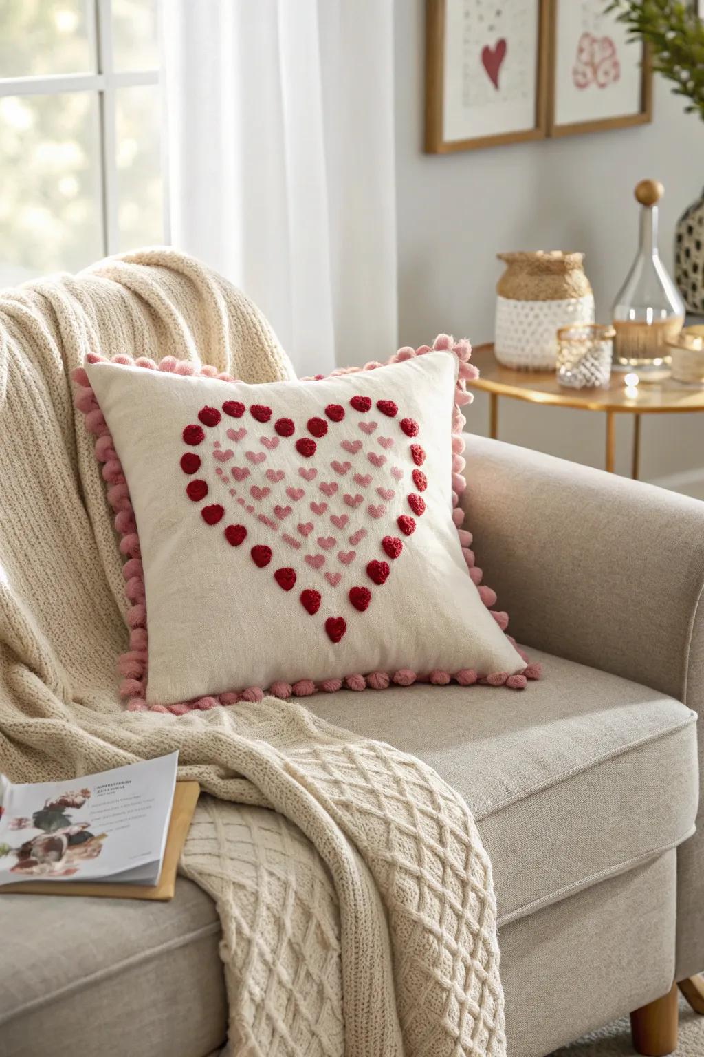 A pom pom pillow adds a playful element to any seating area.