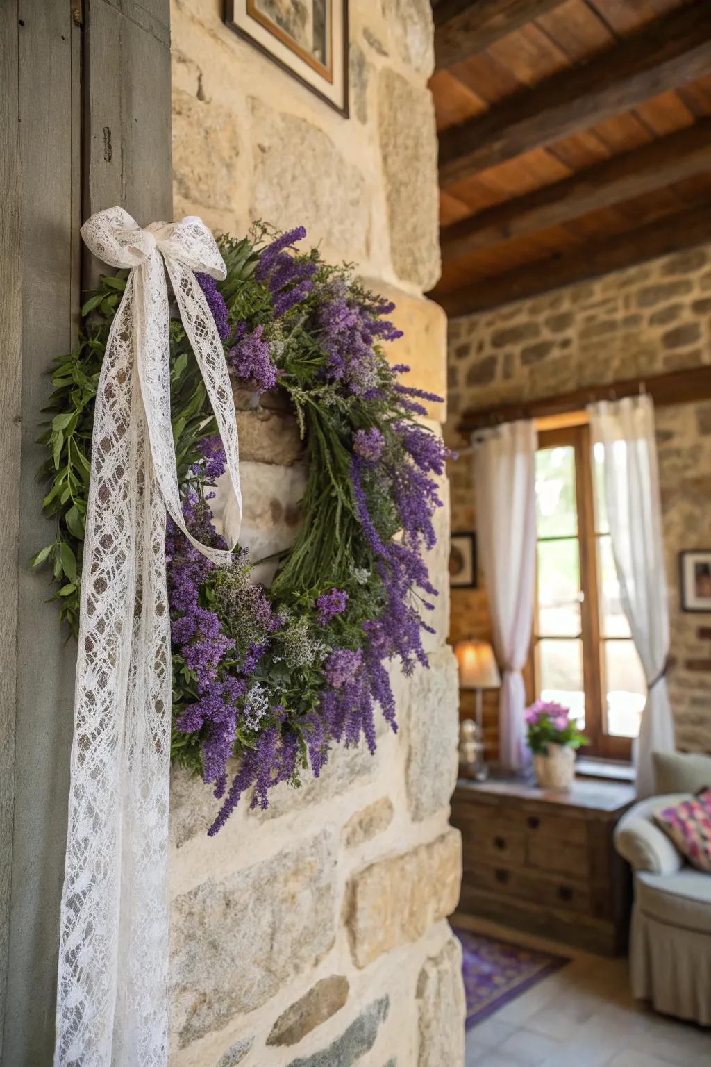 Bring rustic charm to your home with a lavender wreath.