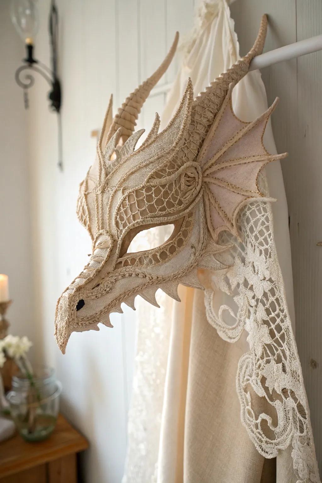 Embrace elegance with this enchanting fabric and lace dragon mask, a perfect blend of minimalism and boho charm.