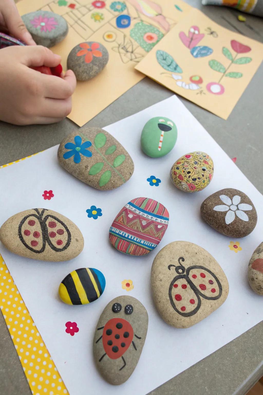 Pebble art encourages creativity while using natural materials.