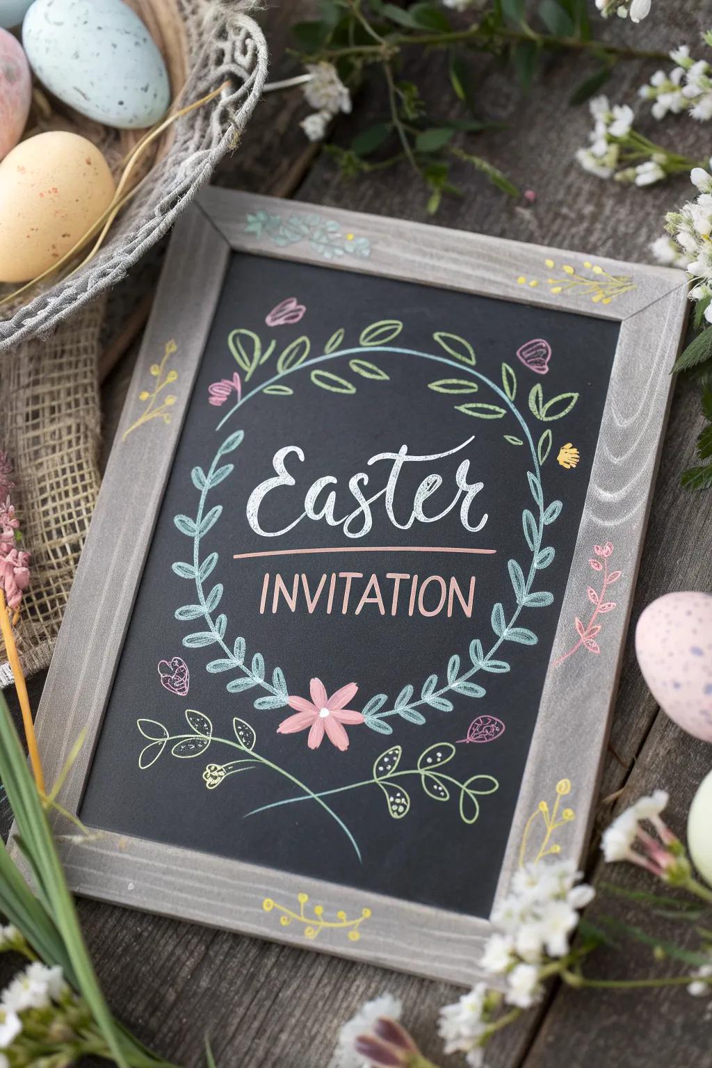 Chalkboard-style invitations offer a modern, elegant aesthetic.