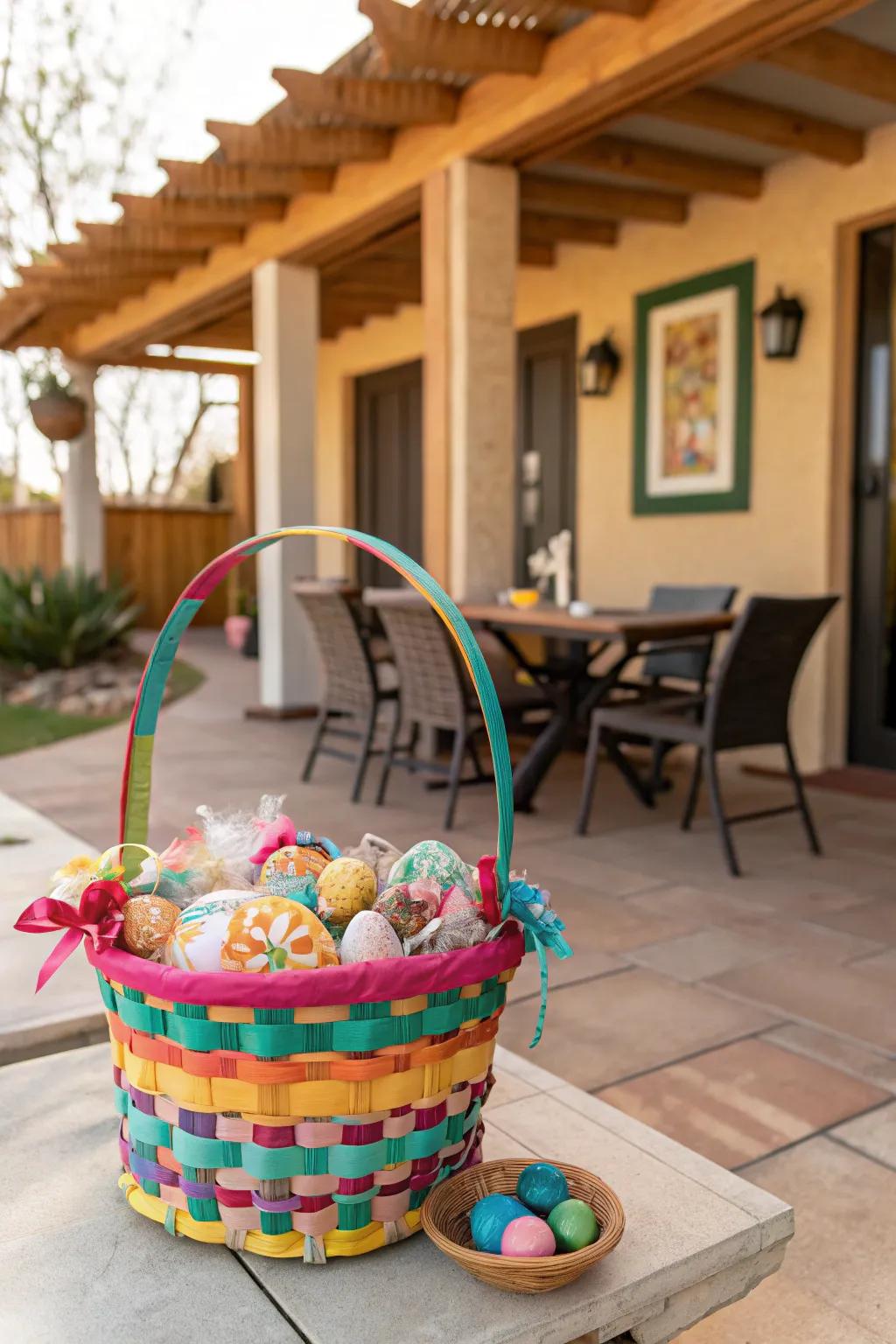 A charming basket pinata, ready to delight party guests with hidden treasures.