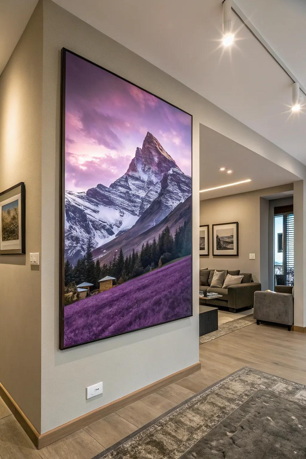 Majestic purple mountains bring an unexpected regal touch to your decor.