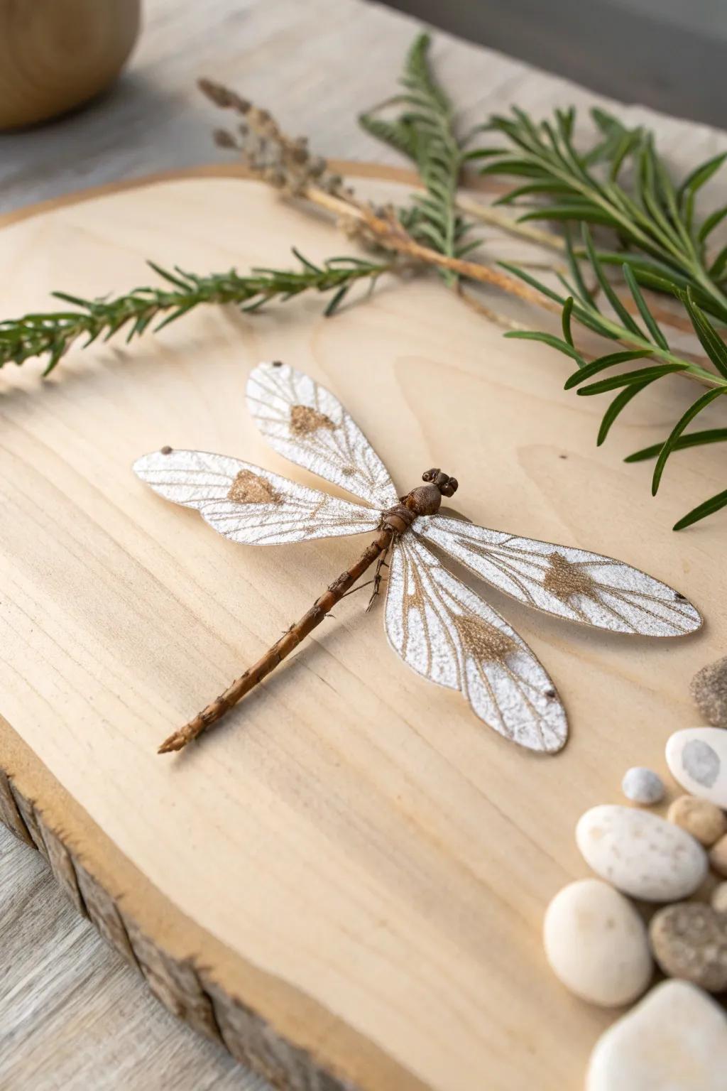 Crafting magic with nature's treasures: a whimsical stick dragonfly.