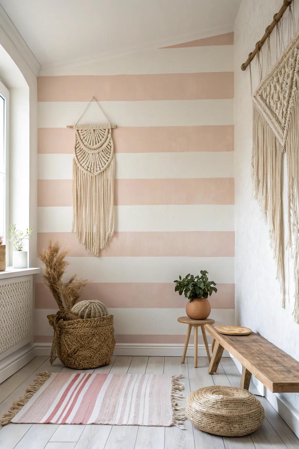 Transform your space with Horizontal Harmony: Effortless elegance through tape-created stripes.