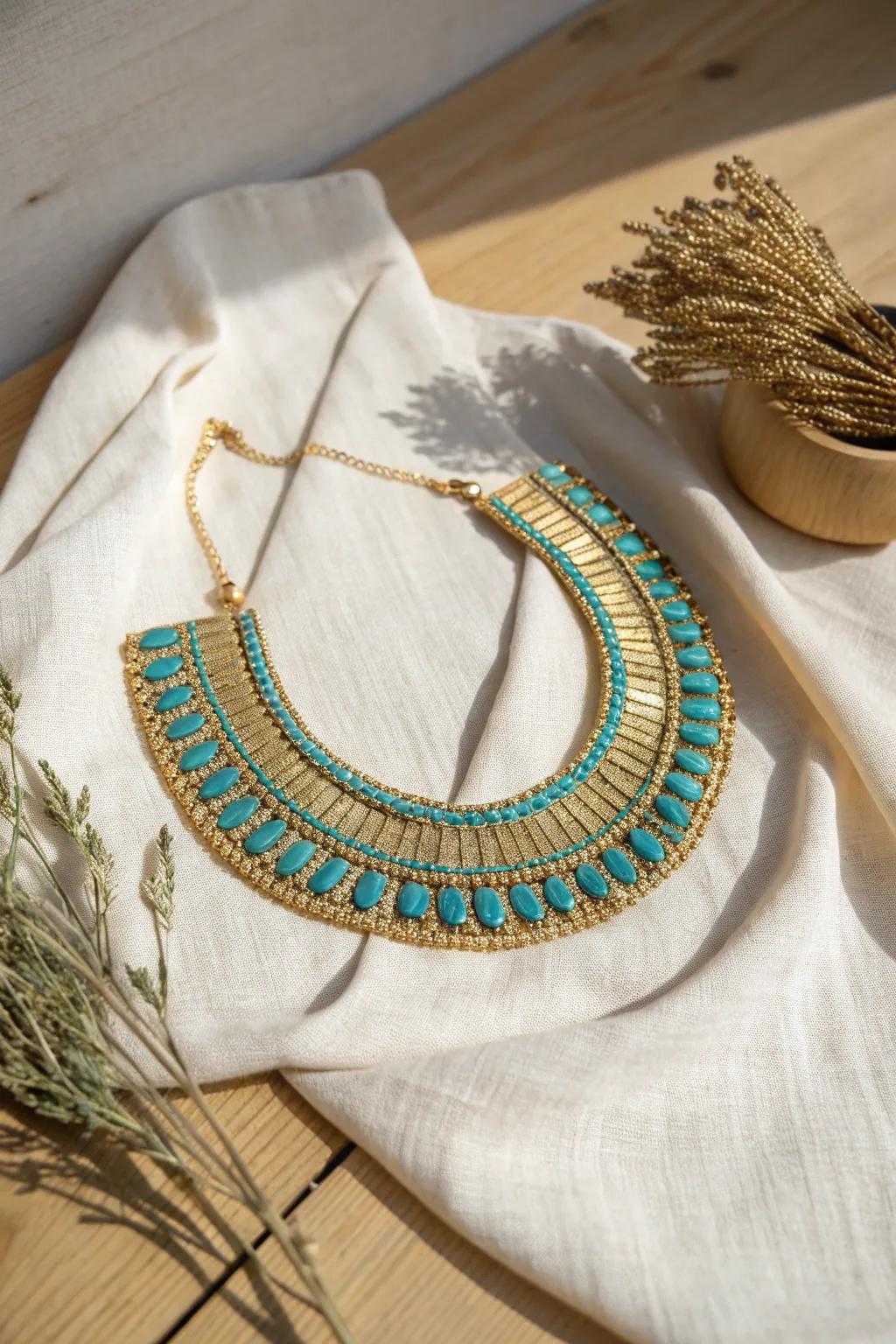 Add a touch of ancient elegance to your style with this handcrafted Egyptian-inspired collar.