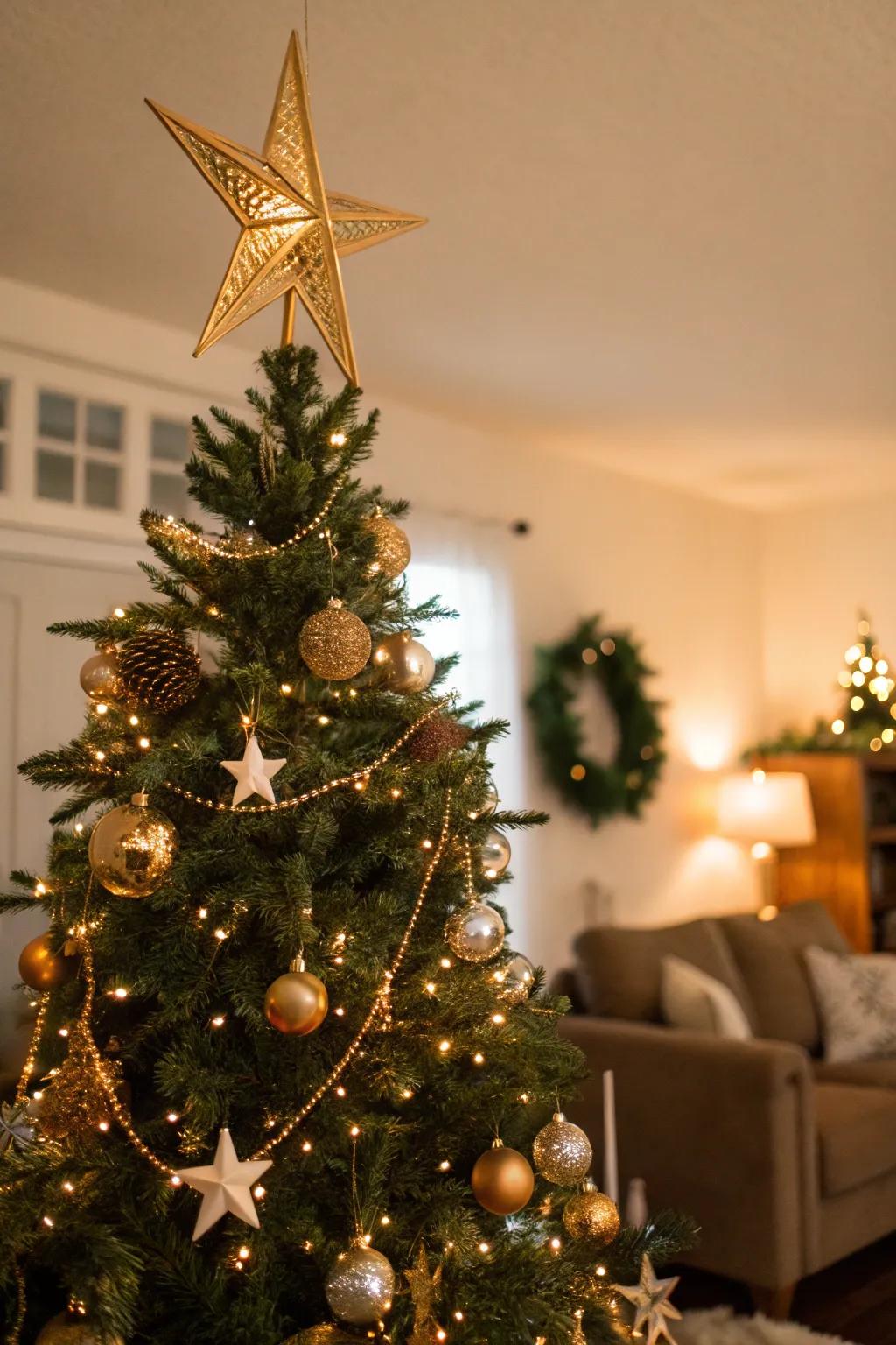 A striking tree topper completes your holiday centerpiece.