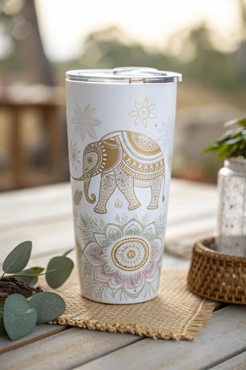 Embrace mystique with a mandala elephant tumbler that exudes artistry and elegance.