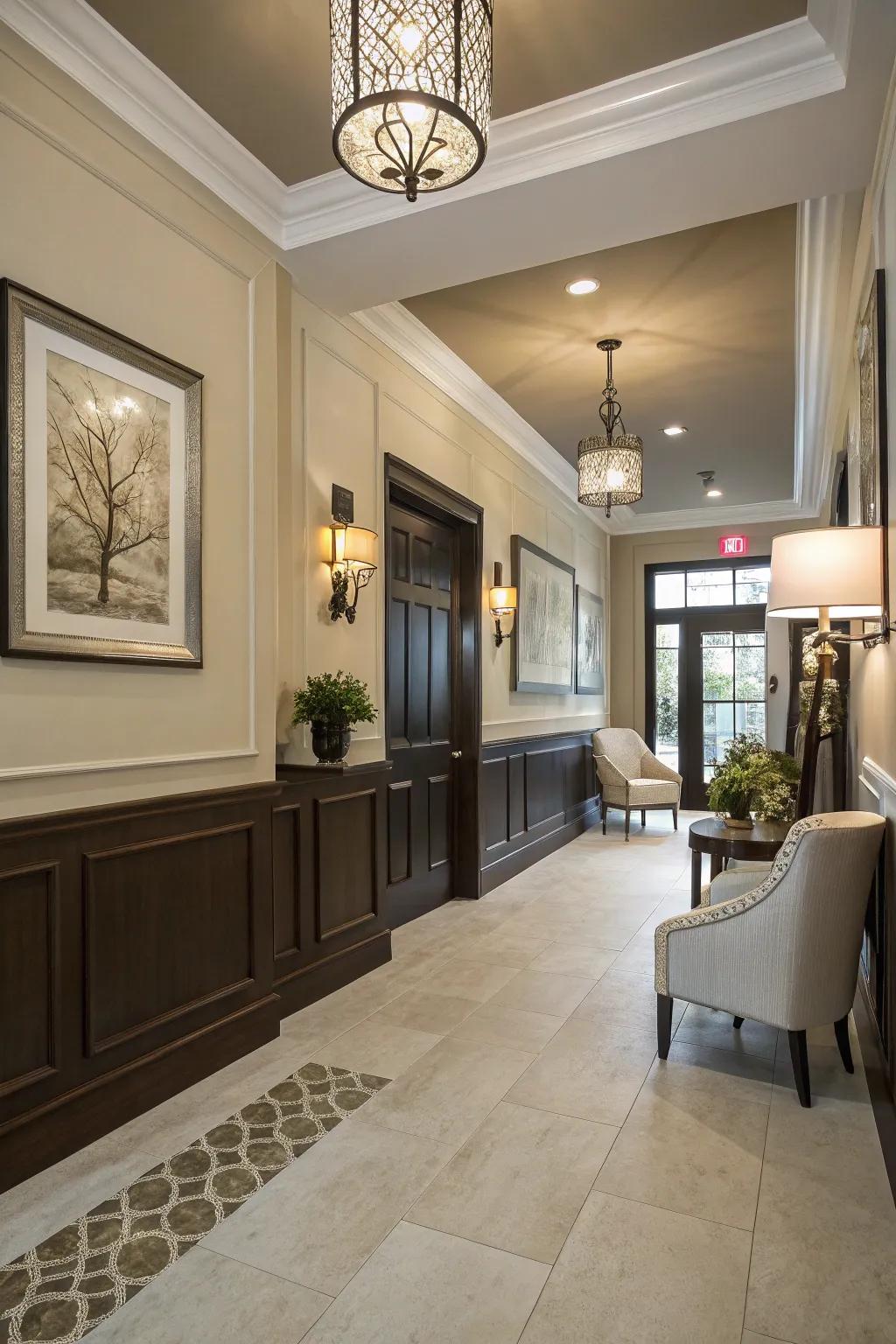 Two-tone wainscoting adds depth and character to your entryway.