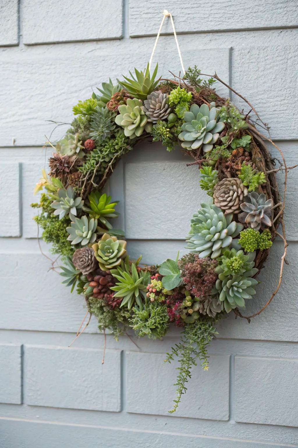 Succulents add a modern and low-maintenance touch to wreaths.