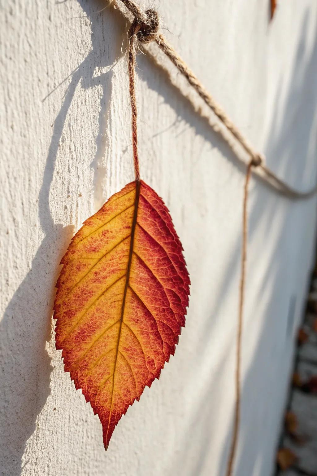 Embrace the essence of fall with a simple yet elegant hanging leaf decoration. 🍂✨