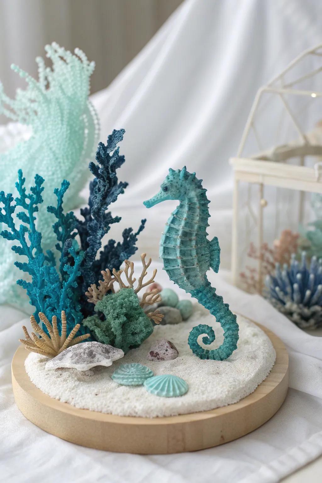 Immerse yourself in the serene beauty of an underwater kingdom, where craftsmanship meets fantasy.