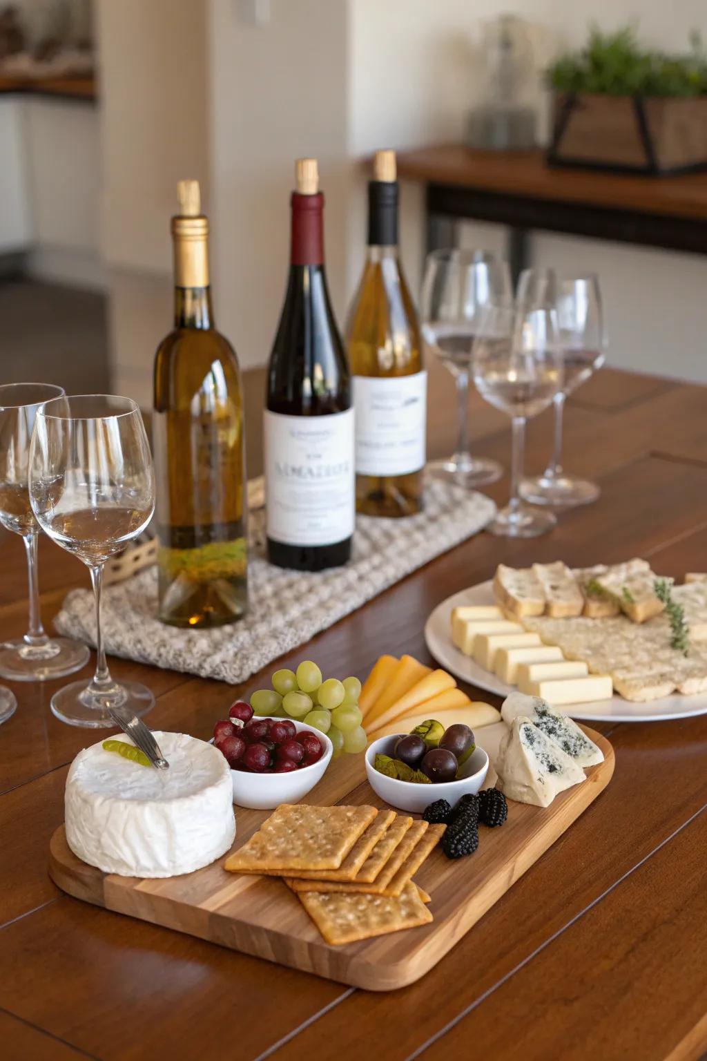 Indulge in a sophisticated wine and cheese tasting for a cozy February birthday celebration.