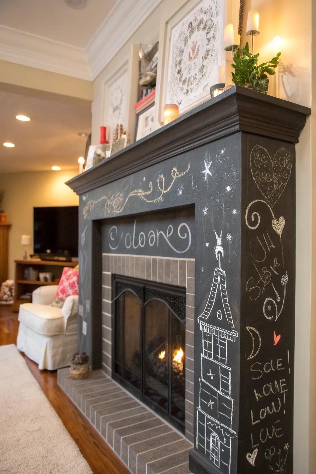 Turn your fireplace into a creative chalkboard.