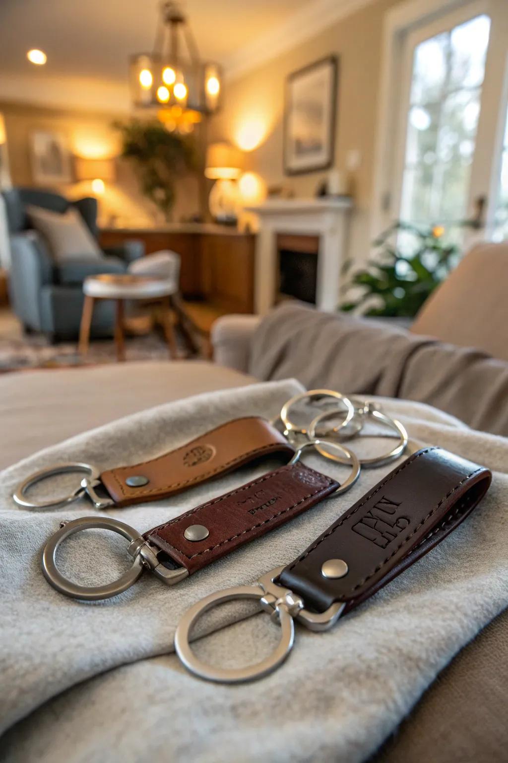 Practical and stylish: Custom keychains for guests.