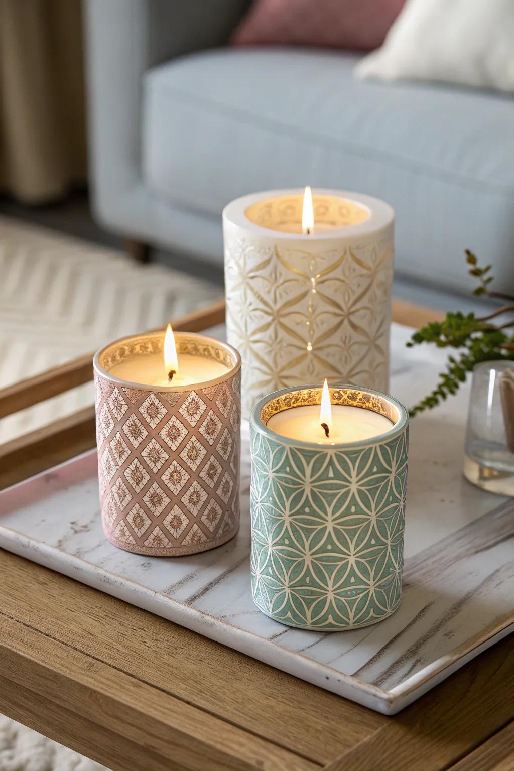 Scented candles to create a soothing home atmosphere.