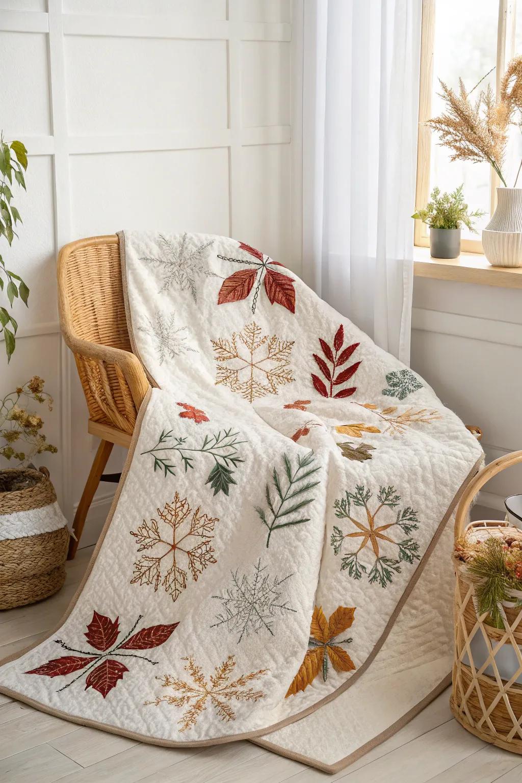 Celebrate nature's elegance with a fleece quilt that captures the essence of each season.