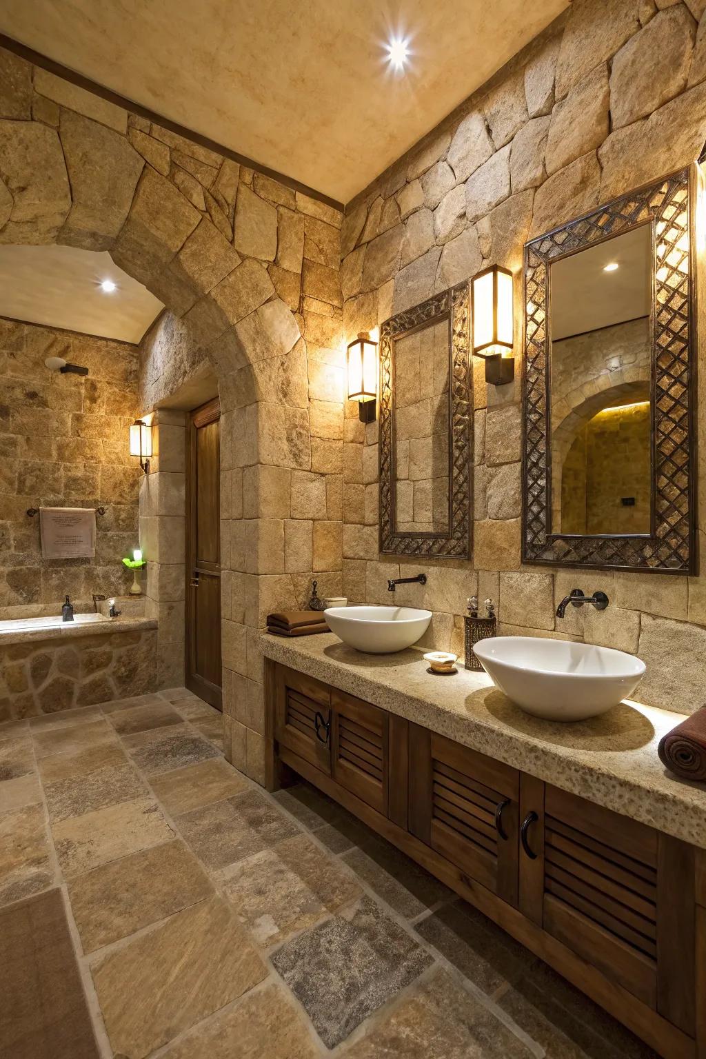 An elegant bathroom featuring the timeless appeal of natural stone tiles.