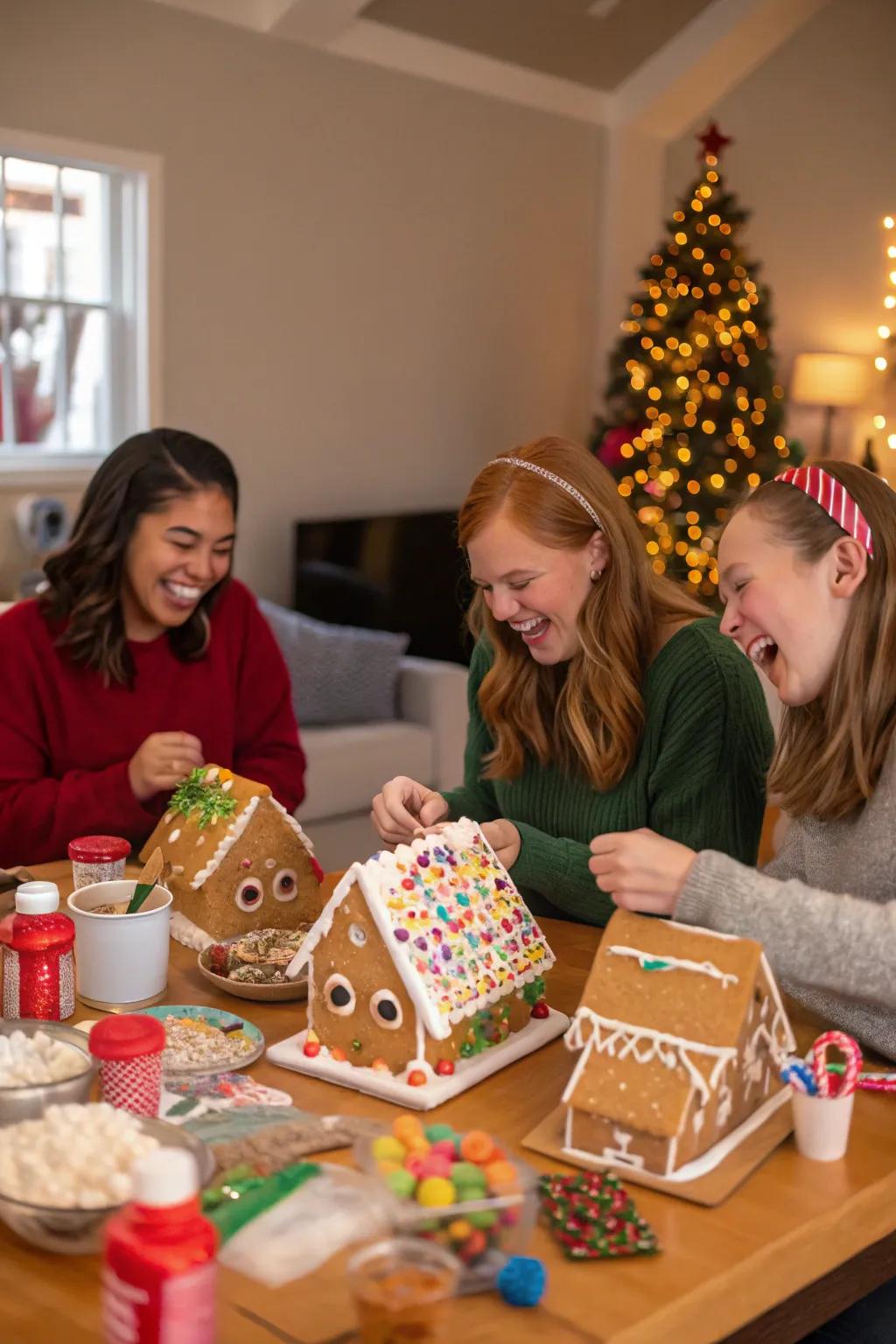 Get creative with a gingerbread house decorating contest for Friendsmas.