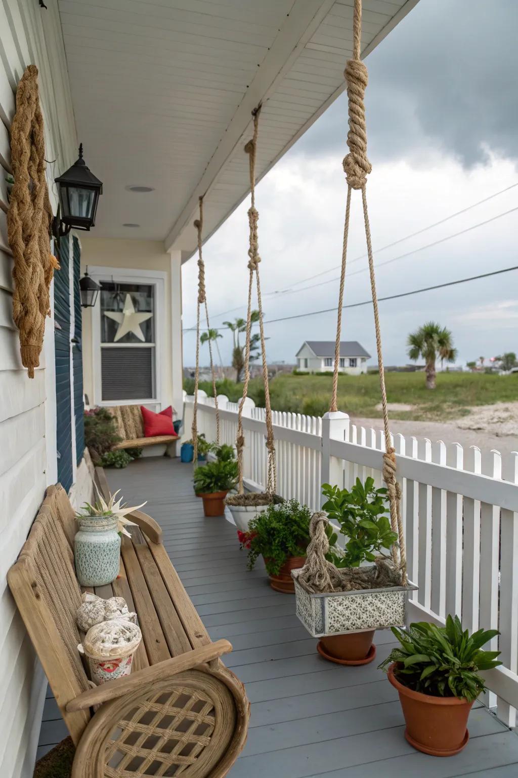 Nautical elements bring a coastal vibe to this porch.