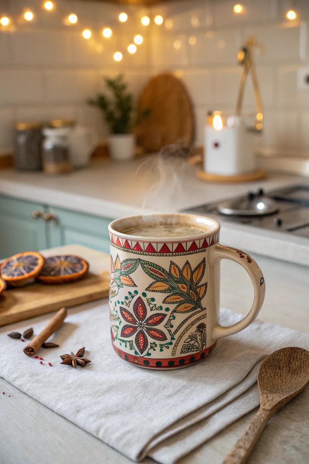 Sip in style with a hand-painted ceramic mug.