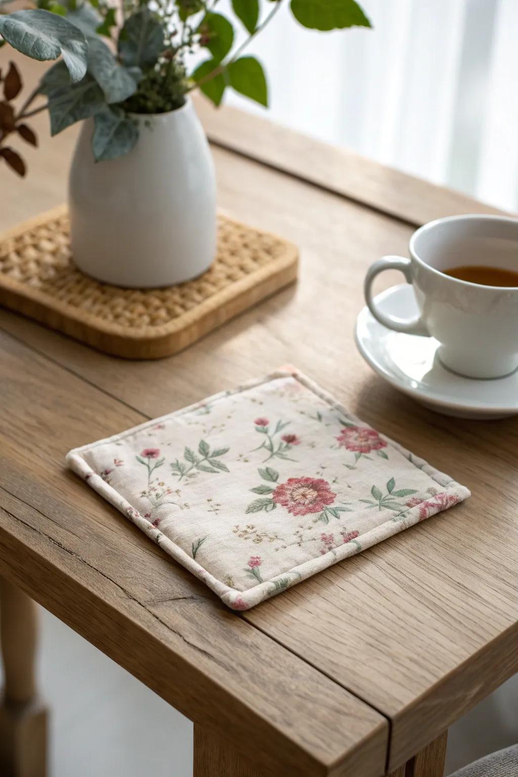 Elevate your coffee table with charming, no-sew fabric coasters that blend vintage flair with minimalist elegance.
