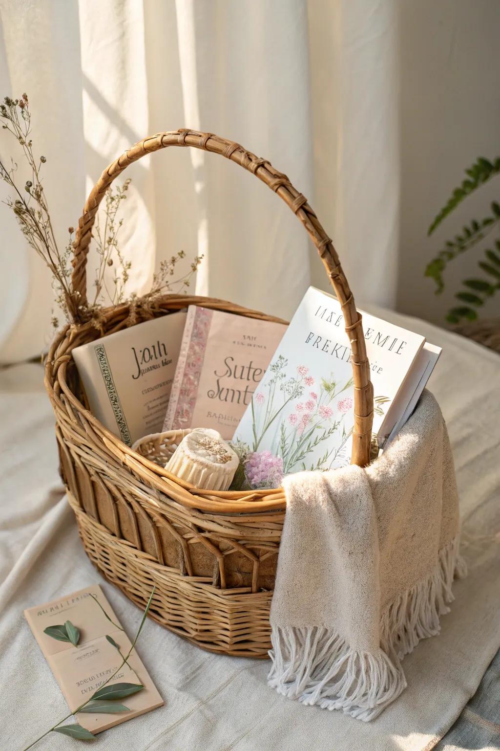 Escape into a world of stories under the sun with our curated reading gift basket.