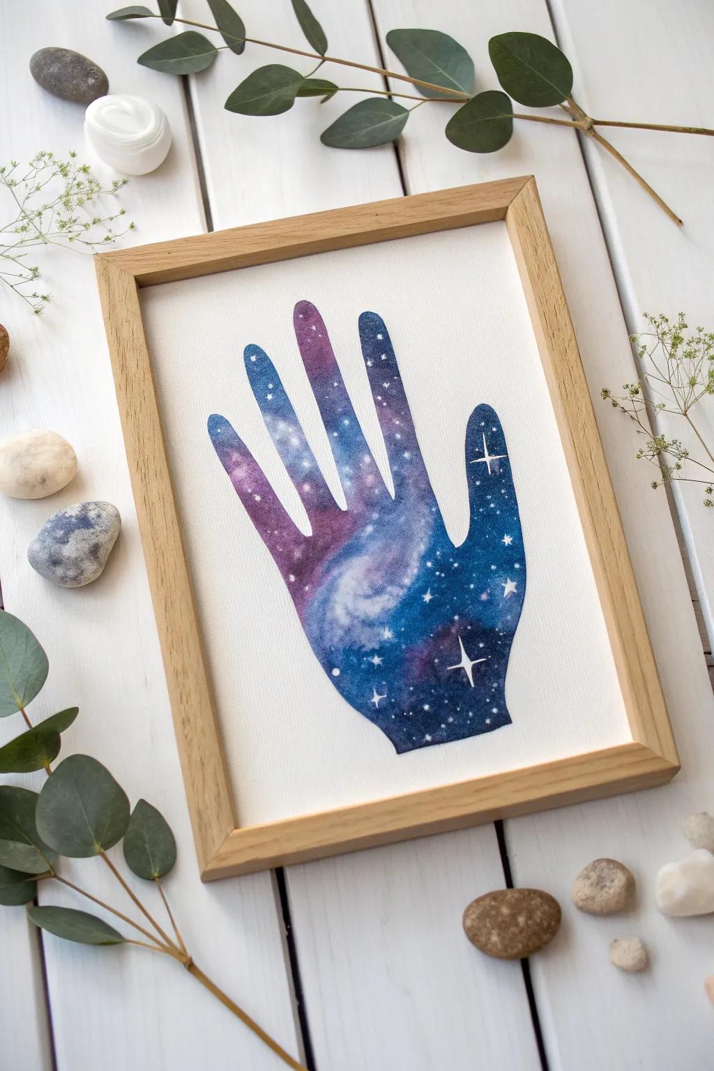 Capture the universe in little hands with this enchanting handprint galaxy art. 🌌✨ A perfect keepsake for creative moments with your little ones.
