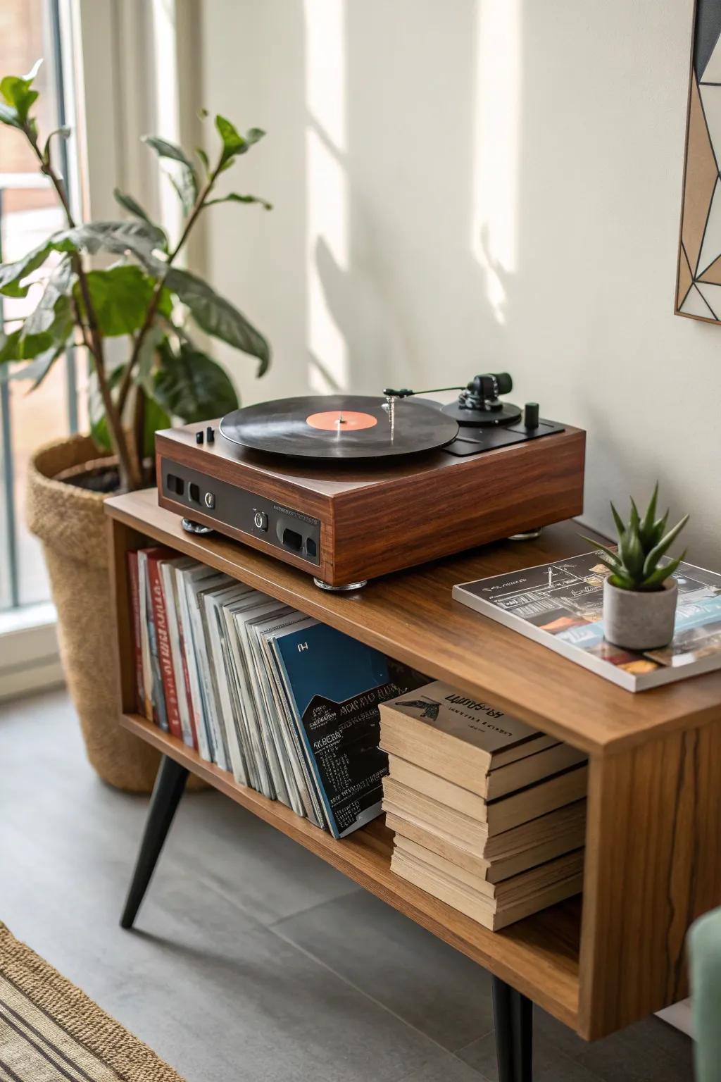 A vintage-style record player brings a touch of nostalgia to any music lover.