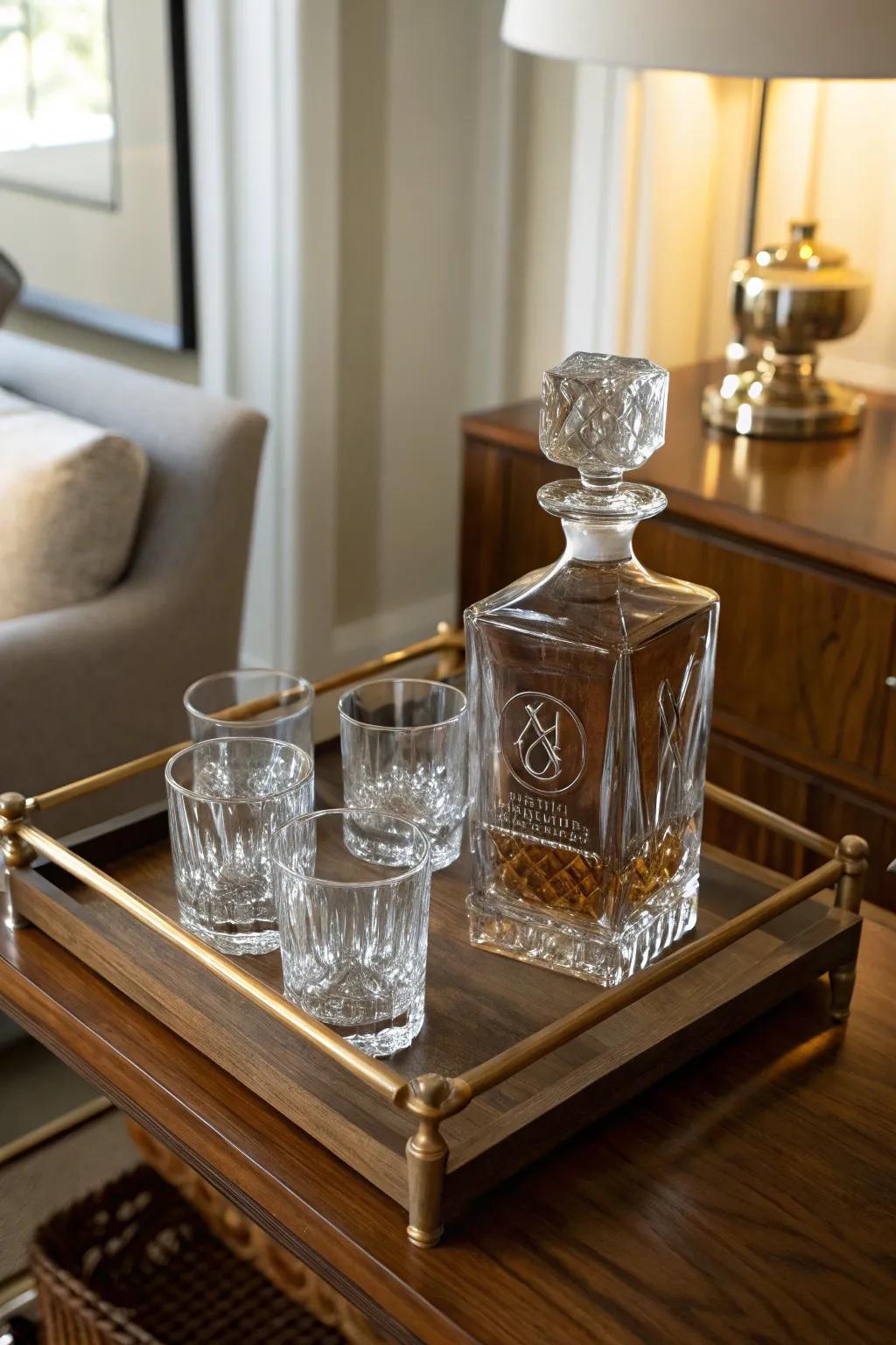 Elevate his home bar with a personalized whiskey decanter.