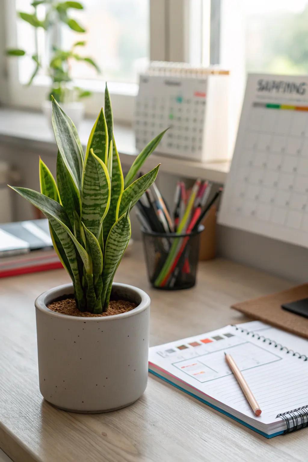 A low-maintenance potted plant adding a refreshing touch to the office.