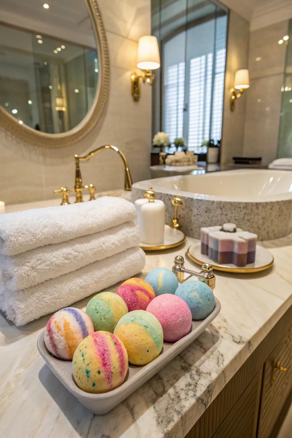 Luxury bath bombs turn an ordinary bath into a relaxing spa experience.