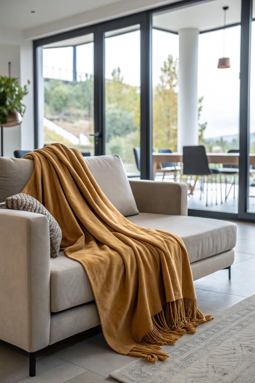 A chic throw blanket adds both warmth and style.