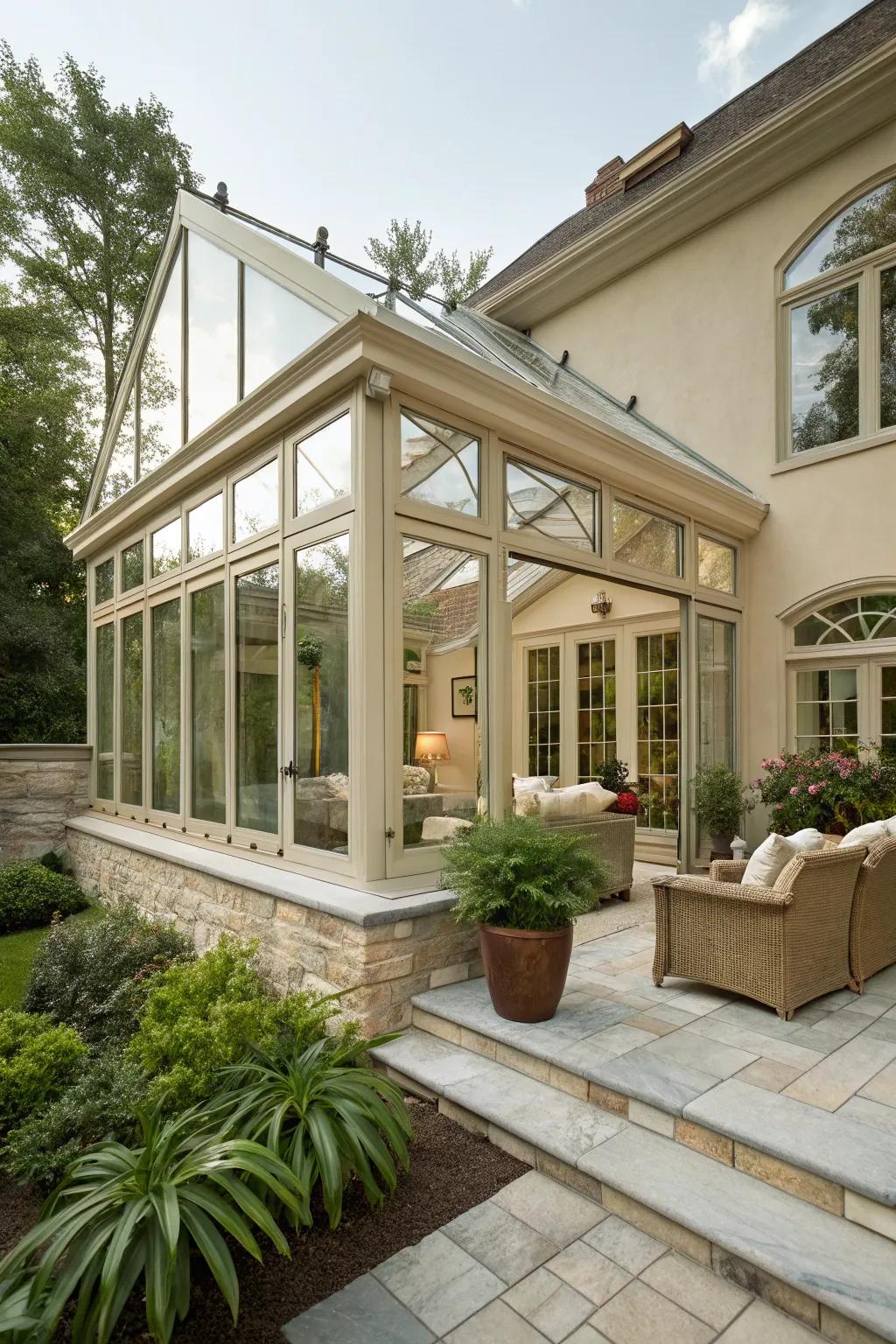 A custom glass sunroom that complements your home's style.