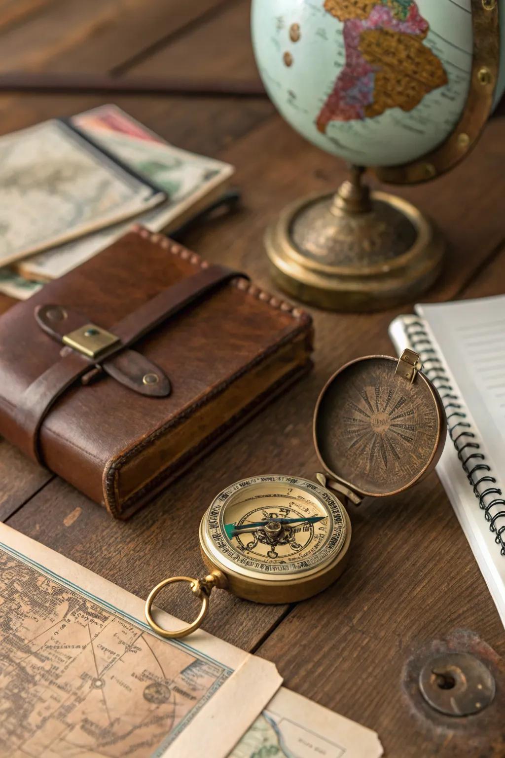 An engraved compass for the adventurous spirit.