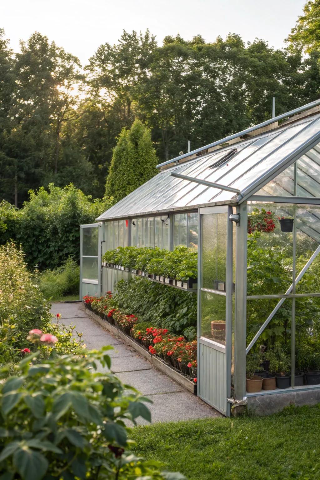 Automatic vent openers in a greenhouse, ensuring optimal airflow based on temperature.