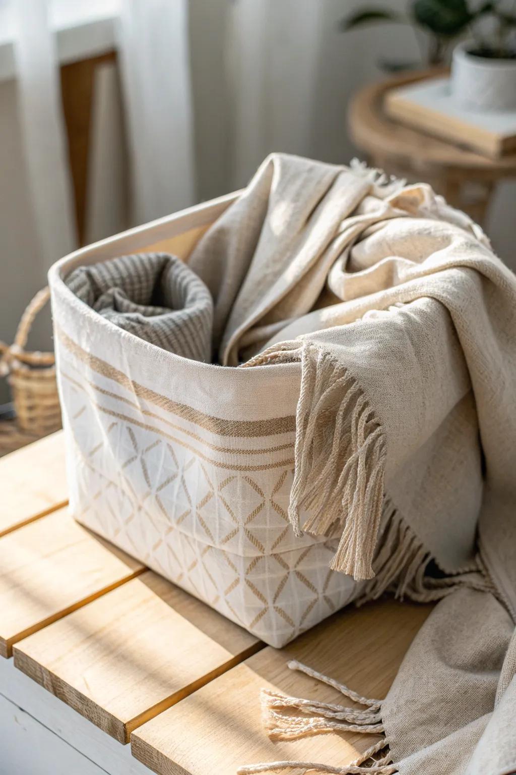 Elevate your organization game with these chic fabric-covered bins—where simplicity meets style.