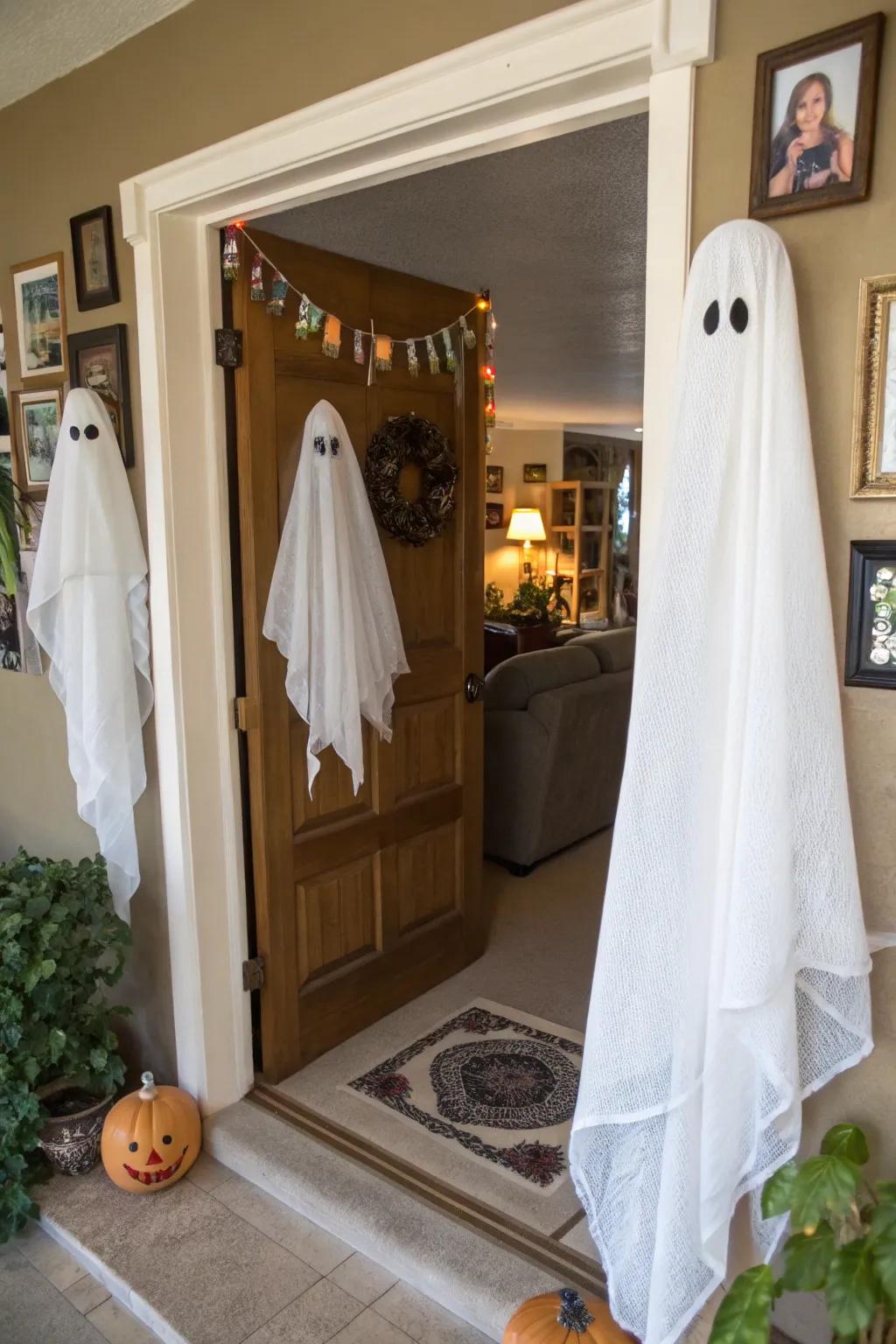 Cheesecloth ghosts bring a whimsical touch to Halloween decor.